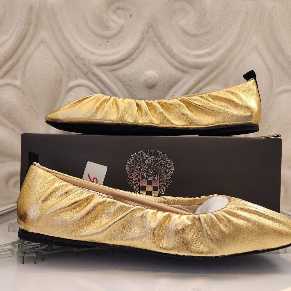Vince Camuto Leather Gold " Verline" Ballet Flats. NIB. Size 10